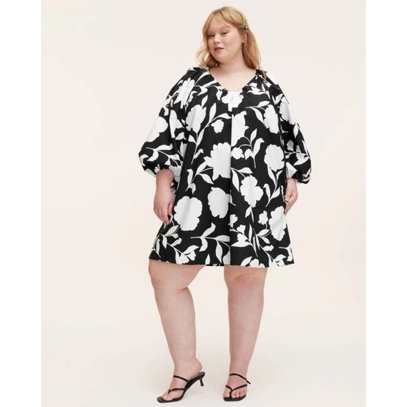 Women's 2X Classic Rose Poplin Long Sleeve Mini Dress kate spade new Black Cream - Picture 1 of 6